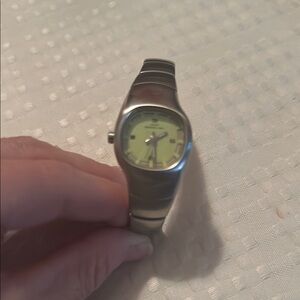 Nike Swatch Silver Watch with Lime Dial